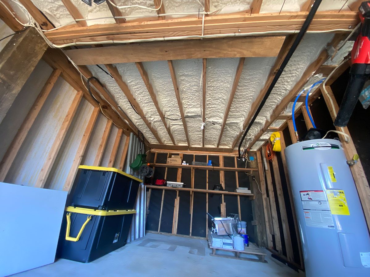 Open-cell spray foam wall insulation closeup